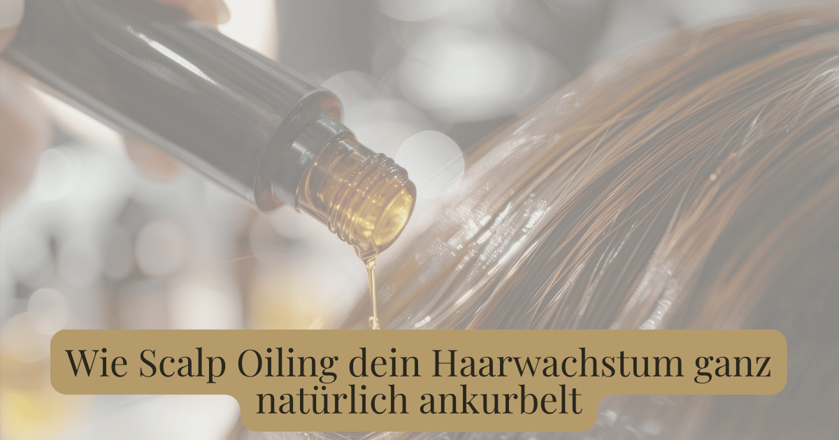 Scalp Oiling: Eine Frau gibt pflegendes Öl aus einer Flasche direkt auf die Kopfhaut – natürliche Haarpflege mit Rosmarinöl